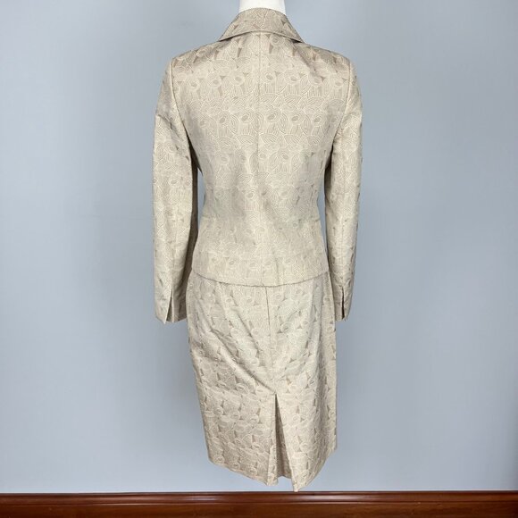 Marlowe Italy Womens Tan 2 Piece Suit Skirt Jacket Silk Cotton size IT 40 US 6 - Picture 7 of 14